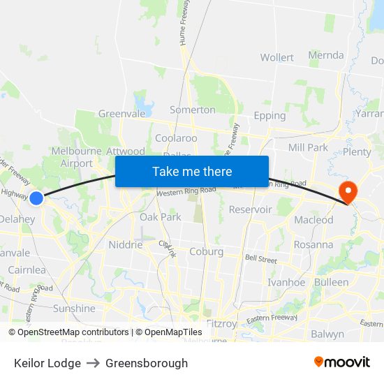 Keilor Lodge to Greensborough map