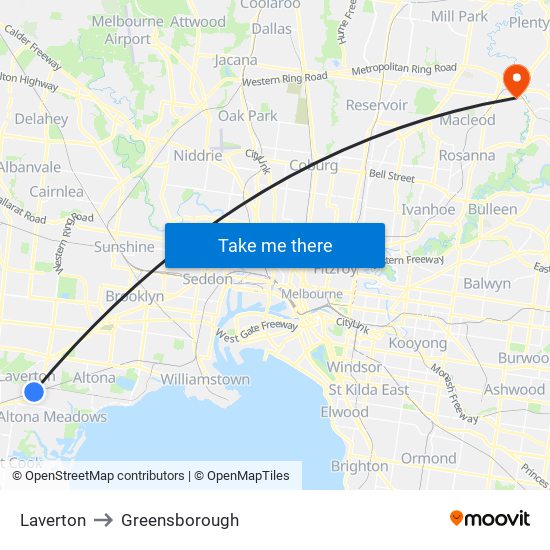 Laverton to Greensborough map