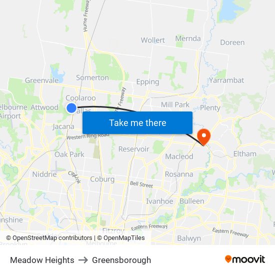 Meadow Heights to Greensborough map