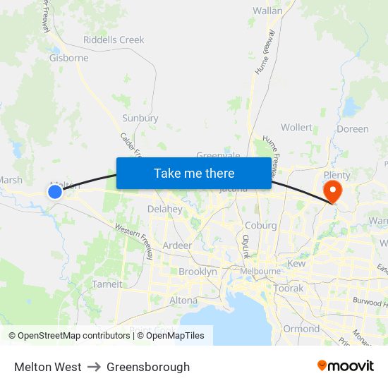 Melton West to Greensborough map