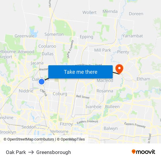 Oak Park to Greensborough map