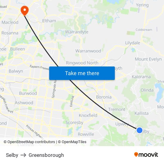 Selby to Greensborough map