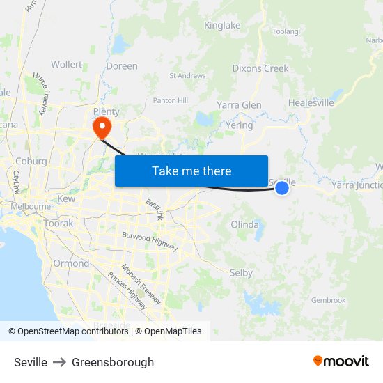 Seville to Greensborough map