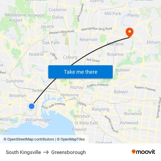South Kingsville to Greensborough map