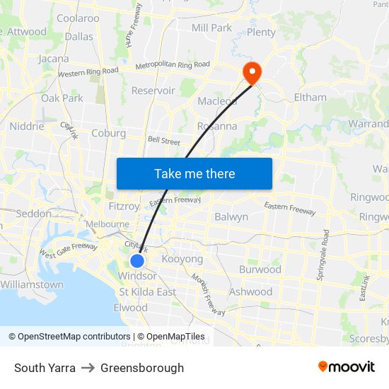 South Yarra to Greensborough map