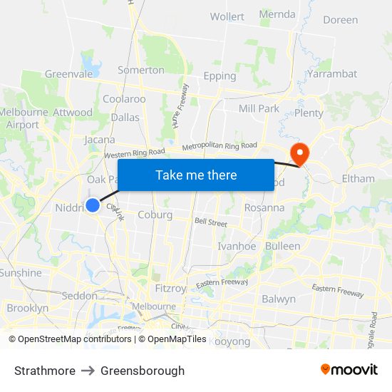 Strathmore to Greensborough map