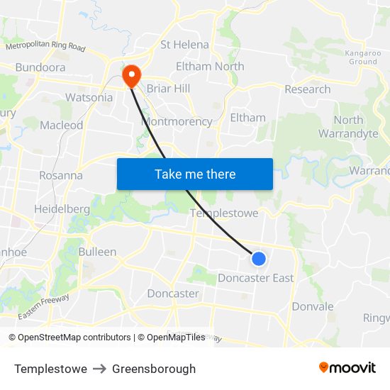 Templestowe to Greensborough map