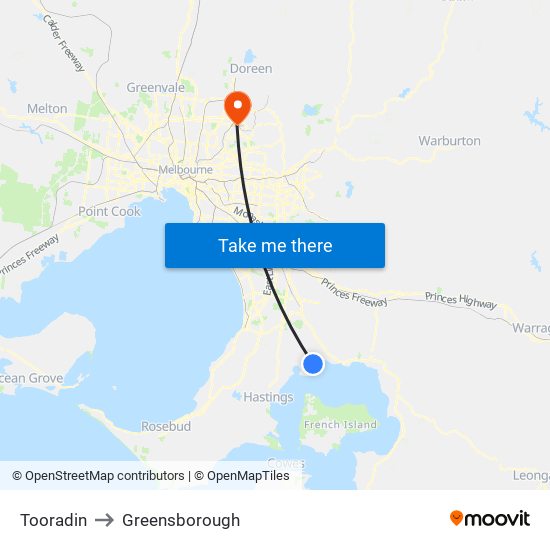 Tooradin to Greensborough map