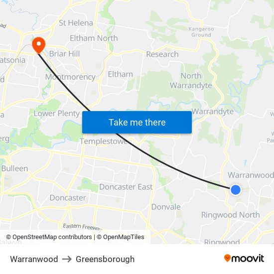 Warranwood to Greensborough map