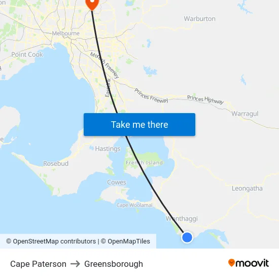Cape Paterson to Greensborough map