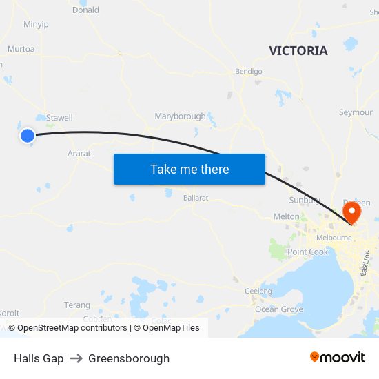 Halls Gap to Greensborough map