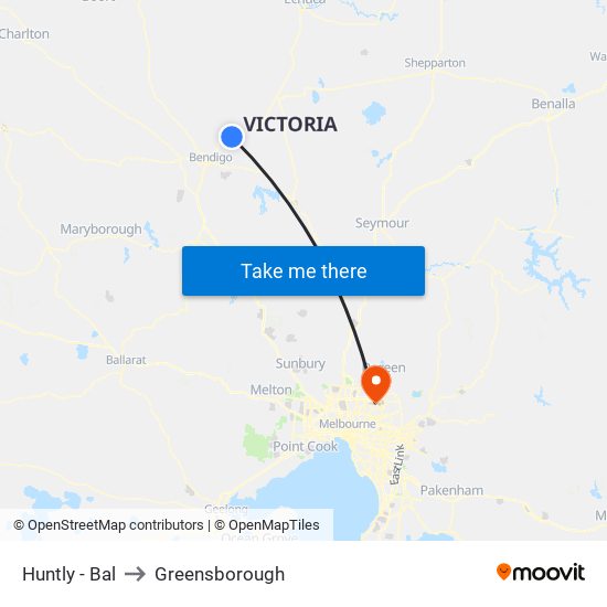 Huntly - Bal to Greensborough map