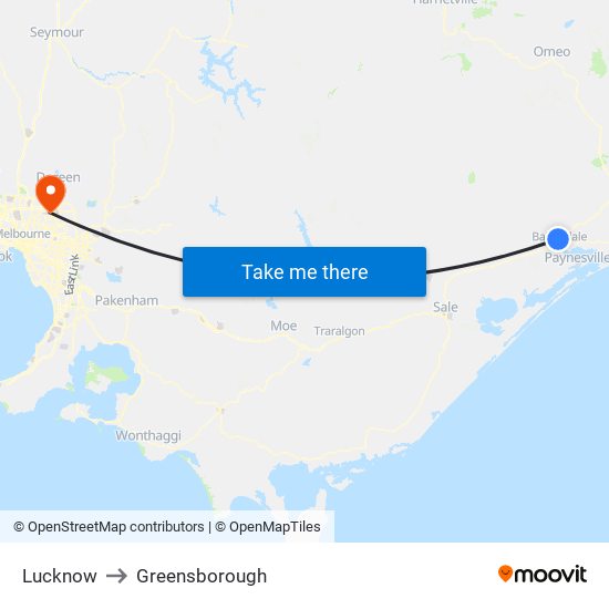 Lucknow to Greensborough map