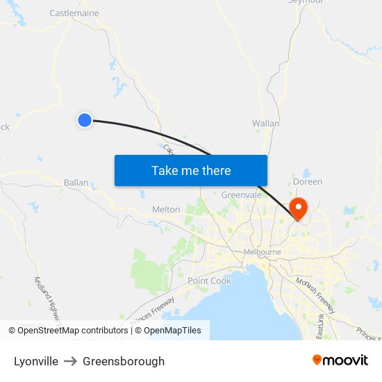 Lyonville to Greensborough map