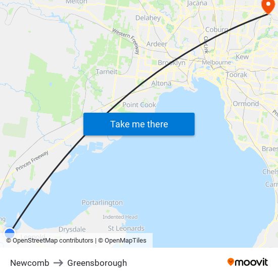 Newcomb to Greensborough map