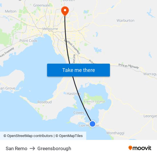 San Remo to Greensborough map