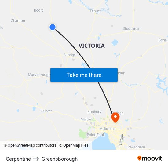 Serpentine to Greensborough map