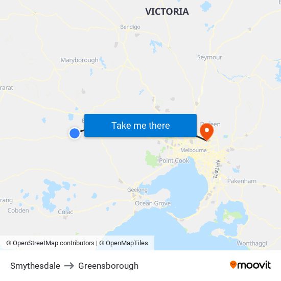 Smythesdale to Greensborough map