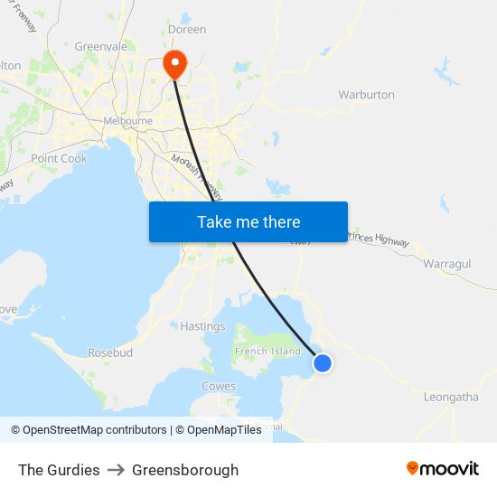 The Gurdies to Greensborough map