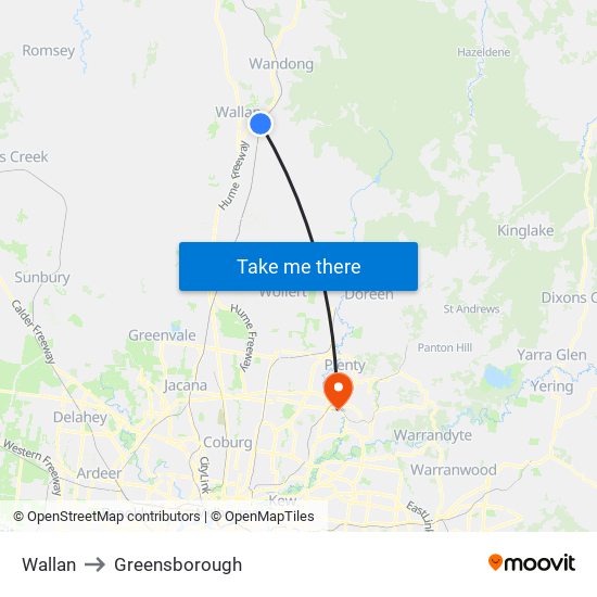 Wallan to Greensborough map