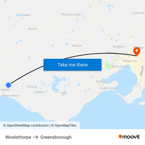 Woolsthorpe to Greensborough map