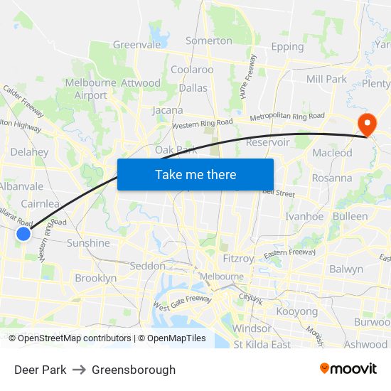 Deer Park to Greensborough map