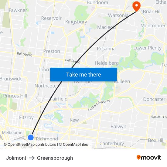 Jolimont to Greensborough map