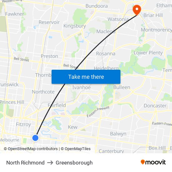 North Richmond to Greensborough map