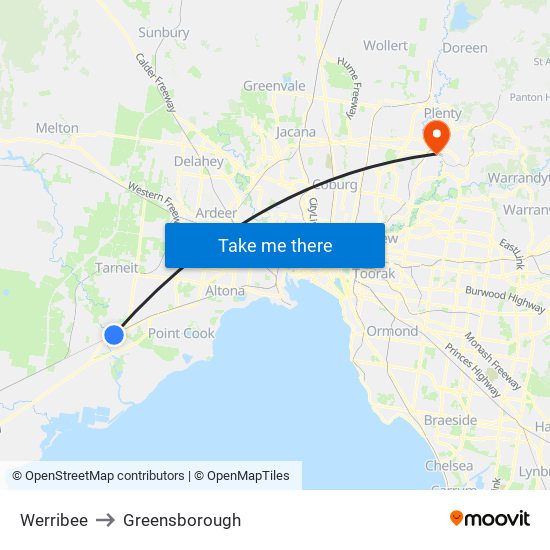 Werribee to Greensborough map