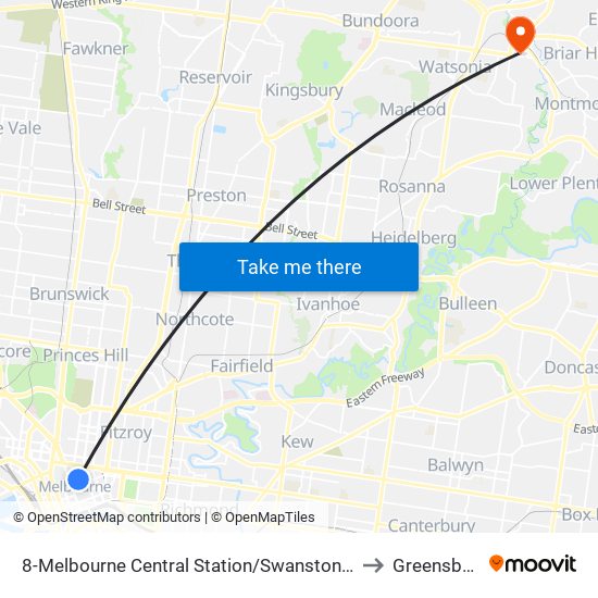 8-Melbourne Central Station/Swanston St (Melbourne City) to Greensborough map