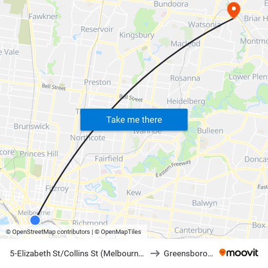 5-Elizabeth St/Collins St (Melbourne City) to Greensborough map