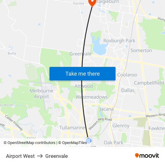 Airport West to Greenvale map