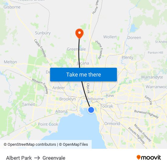 Albert Park to Greenvale map