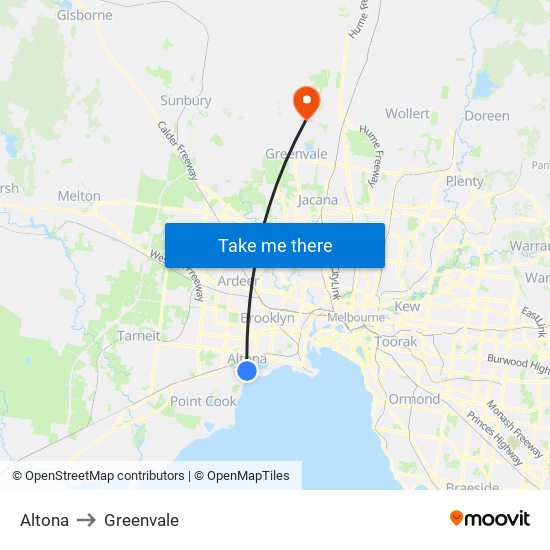 Altona to Greenvale map