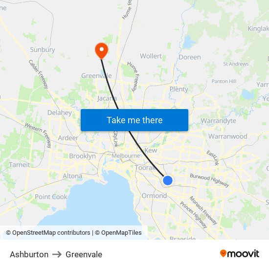 Ashburton to Greenvale map