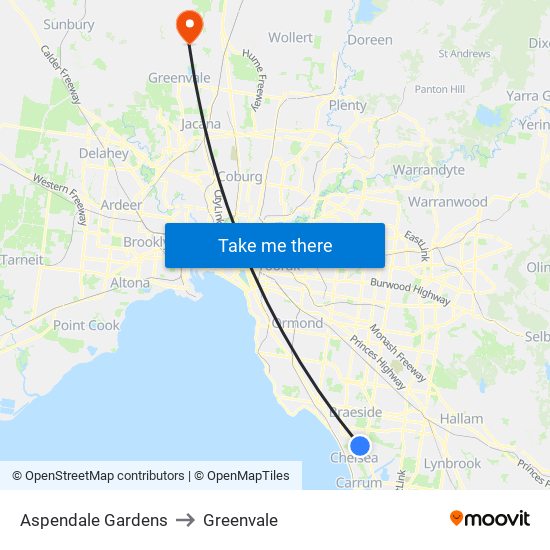 Aspendale Gardens to Greenvale map