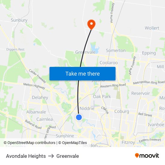 Avondale Heights to Greenvale map