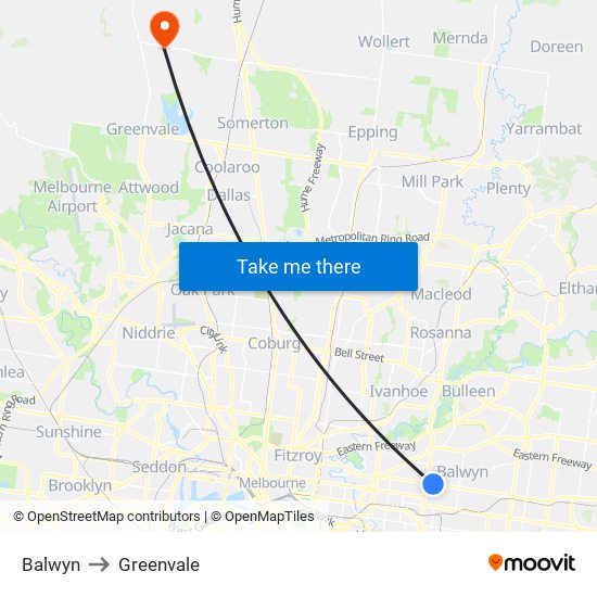 Balwyn to Greenvale map