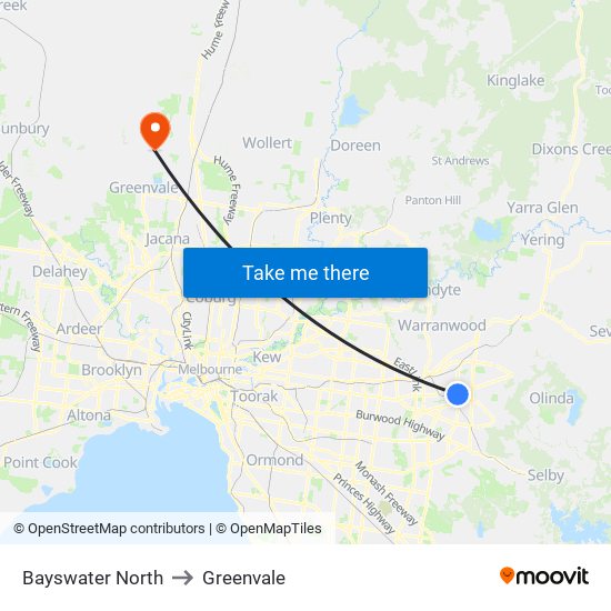 Bayswater North to Greenvale map