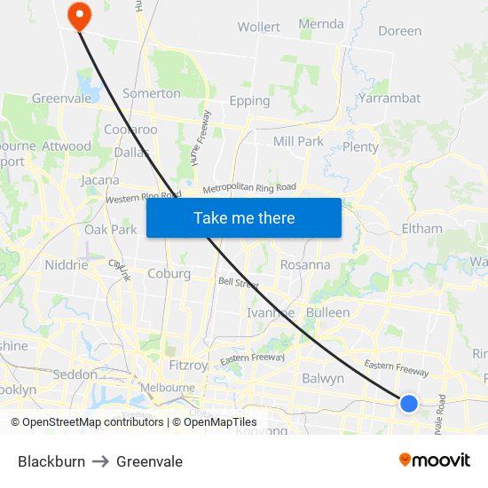 Blackburn to Greenvale map