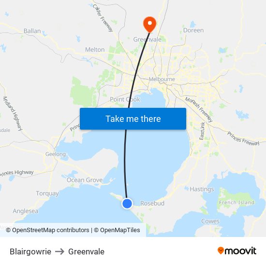 Blairgowrie to Greenvale map