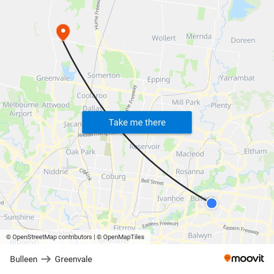 Bulleen to Greenvale map