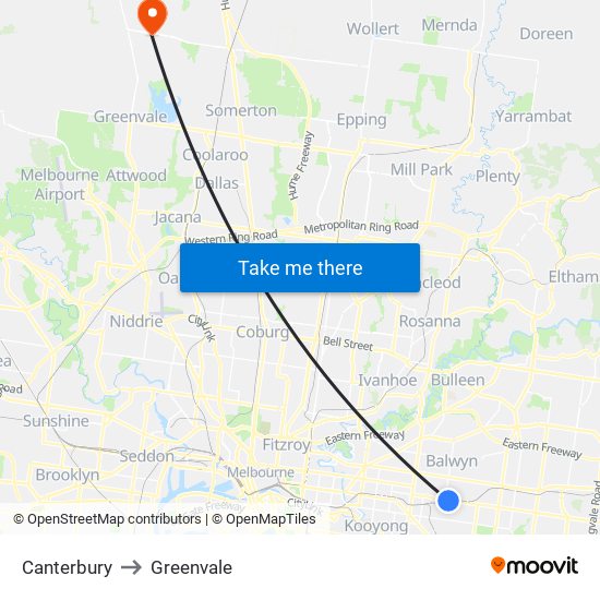 Canterbury to Greenvale map