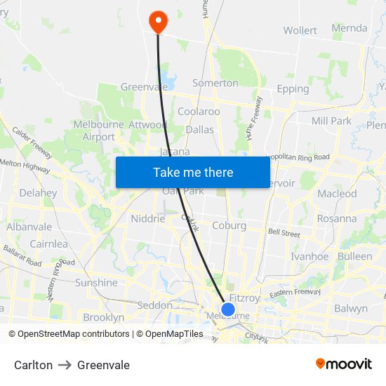 Carlton to Greenvale map