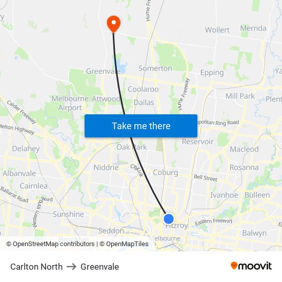 Carlton North to Greenvale map