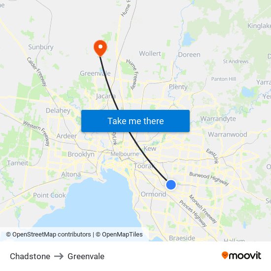 Chadstone to Greenvale map