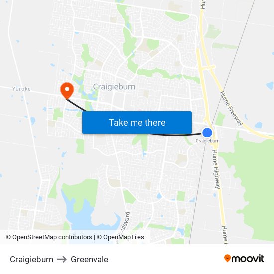 Craigieburn to Greenvale map