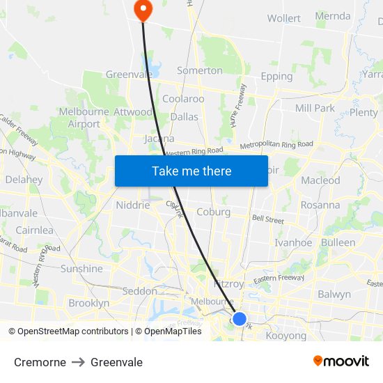 Cremorne to Greenvale map