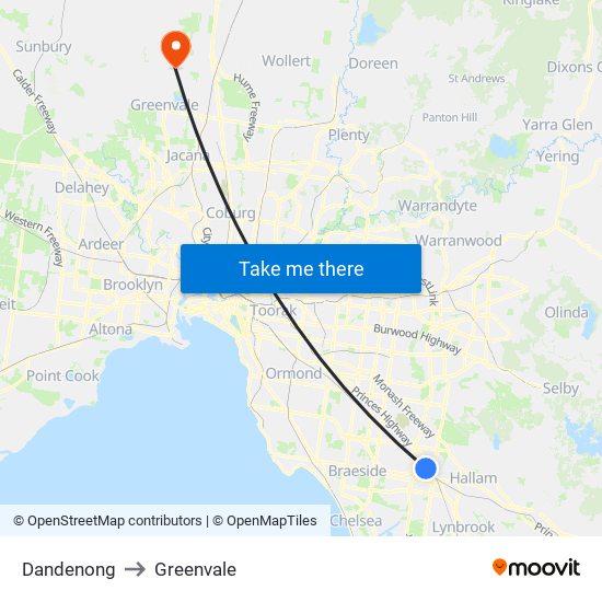 Dandenong to Greenvale map