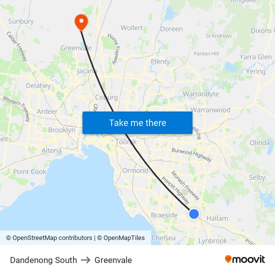 Dandenong South to Greenvale map